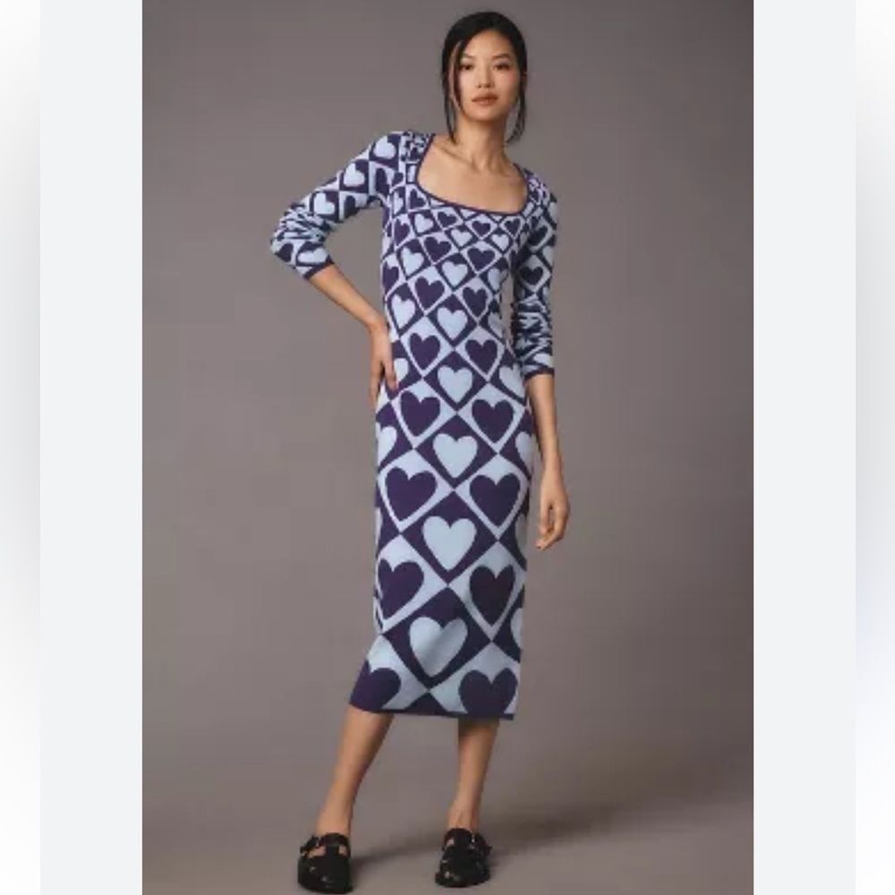 Farm Rio x Anthropologie Geo
Heart Long-Sleeve Midi Sweater Dress Small